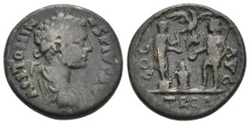 TROAS. Alexandria Troas. Caracalla, 193-211 AD. AE.
Obv: ANTONINVS PIVS AV.
Laureate and draped bust of Caracalla, r.
Rev: COL AVG TROA.
Emperor s...