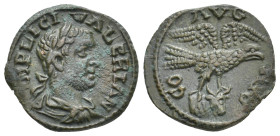 TROAS, Alexandria. Valerian, 253-260 AD. AE.
Obv: IMP LICI VALERIAN.
Laureate, draped and cuirassed bust of Valerian, right.
Rev: COL AVG TRO.
Eag...
