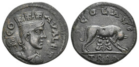TROAS, Alexandria. Pseudo-autonomous, Time of Gallienus (253-268). AE.
Obv: CO AV ALE T.
Turreted and draped bust of Tyche, right; vexillum behind....