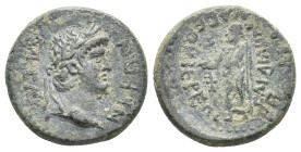 LYDIA, Dioshieron. Nero, 54-68 AD. AE.
Obv: NEPΩN KAIΣAP.
Laureate head of Nero, right.
Rev: ΔIOΣIEPITΩN KOPBOYΛΩN.
Zeus standing left, holding pa...