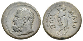 LYDIA, Maeonia. Pseudo-autonomous, 3rd century AD. AE.
Obv: Bearded head of Herakles, left.
Rev: MAIONΩN.
Hercules advancing right, wearing lion sk...