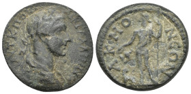 PHRYGIA, Acmonea. Gallienus, 253-268 AD. AE.
Obv: AVT K ΠOV ΛIK ΓAΛIHNOC.
Laureate, draped bust of Gallienus, right.
Rev: AKMONEΩN.
Dionysos, nake...