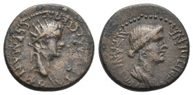 PHRYGIA, Aezanis. Germanicus and Agrippina I, Died, AD 19 and 33, respectively. AE.
Obv: ΓЄΡΜΑΝΙΚΟC ЄΠΙ ΚΛΑCCΙΚΟΥ.
Radiate head of Germanicus, right...
