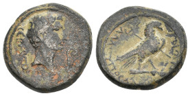 PHRYGIA, Amorium. Augustus, 27 BC-14 AD. AE.
Obv: CЄBACTOC.
Bare head of Augustus, right; lituus to right.
Rev: Eagle standing right on thunderbolt...