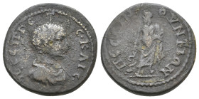 GALATIA. Pessinus. Geta, 198-209 AD. AE.
Obv: Π ϹЄΠ ΓЄΤΑϹ ΚΑΙϹ.
Bare-headed, draped and cuirassed bust to right.
Rev: ΠЄCCINOVNTIΩN.
Asclepius sta...