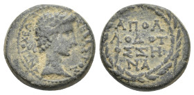 CARIA, Antiochia ad Maeandrum. Augustus, 27 BC-14 AD. AE.
Obv: ΣΕΒΑΣΤΟΣ ΑΝΤΙΟΧΕΩΝ.
Laureate head of Augustus, right.
Rev: ΑΠΟΛΛΟΔΟΤΟΣ ΖΗΝΑ.
Inscri...
