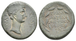 CARIA, Mylasa. Augustus, 27 BC-14 AD. AE.
Obv: ΜΥΛΑΣΕΩΝ.
Bare head of Augustus, right.
Rev: ΓΡΑΜΜΑΤΕΥΟΝΤΟΣ ΥΒΡΕΟΥ.
Inscription in wreath.
RPC 279...