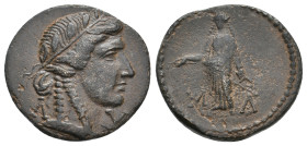 LYCIAN LEAGUE. Masikytes. Late 1st century BC AE, As.
Obv: Λ - Υ.
Laureate and draped bust of Apollo right.
Rev: M - A.
Apollo Patröos standing fa...