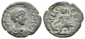 PISIDIA, Ariassus. Geta, 198-209 AD. AE.
Obv: ΠOΠ ΓETAN KA.
Bare-headed, draped, and cuirassed bust of Geta, r.
Rev: APIACCЄΩ[N].
Zeus-Sarapis sea...