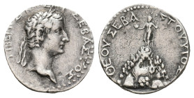 CAPPADOCIA, Caesarea. Tiberius, 14-37 AD. AR, Drachm.
Obv: ΤΙΒΕΡ[ΙΟΣ ΚΑΙΣΑΡ] ΣΕΒΑΣΤΟΣ. Laureate head of Tiberius, right.
Rev: ΘΕΟΥ ΣΕΒΑΣΤΟΥ ΥΙΟΣ. Mo...