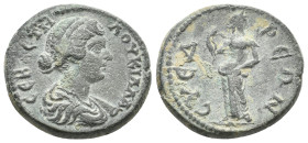 CILICIA, Syedra. Lucilla Augusta, 164-182 AD. AE.
Obv: ΛOYKIΛΛA CEBACTH.
Draped bust of Lucilla, right.
Rev: ϹΥƐΔΡƐⲰΝ.
Aphrodite standing, facing,...