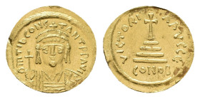 TIBERIUS II CONSTANTINE, 578-582 AD. AV, Solidus, Constantinople.
Obv: δ M TIЬ CONSTANT P P AVI
Crowned, draped and cuirassed büst of Tiberius II fa...