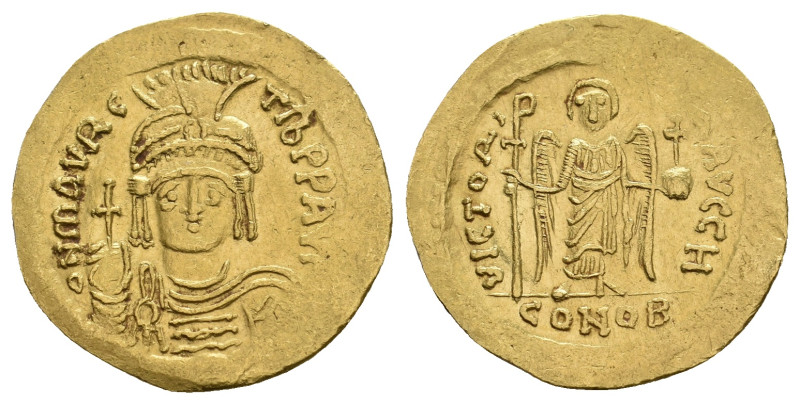MAURICE TIBERIUS, 582-602 AD. AV, Solidus. Constantinople.
Obv: δ N MAVRC TIЬ P...