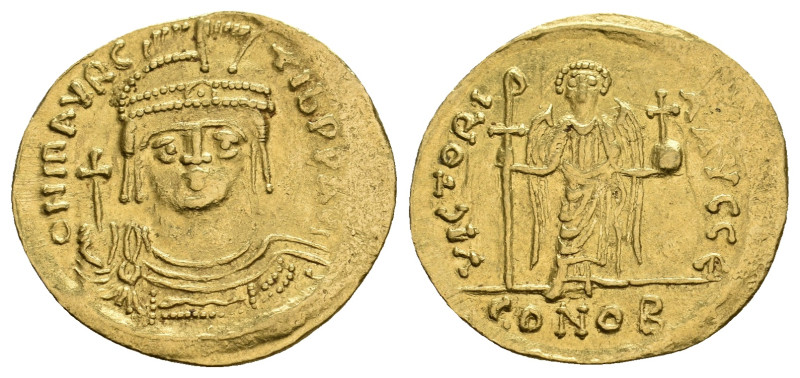 MAURICE TIBERIUS, 582-602 AD. AV, Solidus. Constantinople.
Obv: δ N MAVRC TIЬ P...