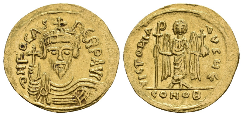 PHOCAS, 602-610 AD. AV, Solidus. Constantinople.
Obv: δN FOCAS PЄRP AVI.
Crown...