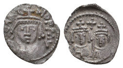 HERACLIUS and MARTINA, 610-641 AD. AR, Half Siliqus. Carthage.
Obv: Crowned, draped, and cuirassed bust of Heraclius right.
Rev: No legend, facing b...