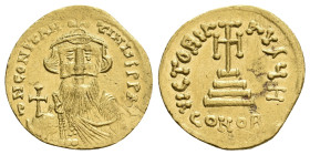 CONSTANS II, 641-668 AD. AV, Solidus. Constantinople.
Obv: d N CONSTAN-TINЧS P P A[V].
Crowned and draped bust of Constans facing, with very long be...