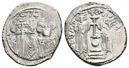 CONSTANS II, CONSTANTINE IV, HERACLIUS and TIBERIUS, 641-668 AD. AV, Hexagram. Constantinople.
Obv: Draped busts of Constans and Constantine facing; ...