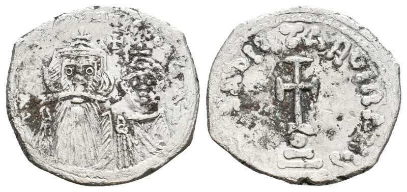 CONSTANS II and CONSTANTINE IV, 641-668 AD. AR, Hexagram. Constantinople.
Obv: ...