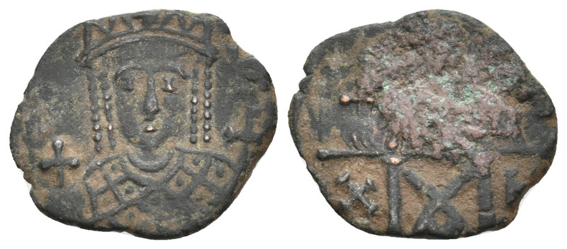 CONSTANTINE VI and IRENE, 780-797 AD. AE, Follis. Constantinople.
Obv: Crowned ...