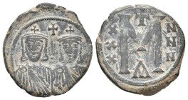 NICEPHORUS I, 802-811 AD. AE, Follis. Constantinople.
Obv: Facing busts of Nicephorus on the left, with short beard, and Stauracius on the right, bea...