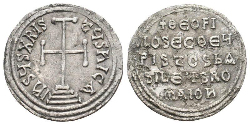 THEOPHILUS, 829-842 AD. AR, Miliaresion. Constantinople.
Obv: + ӨЄOFI/LOS ЄC ӨЄ...