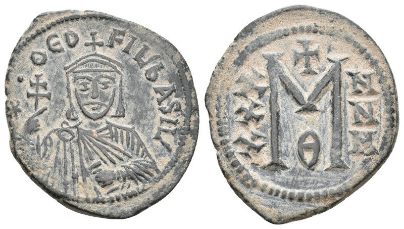 THEOPHILUS, 829-842 AD. AE, Follis. Constantinople.
Obv: ✷ ΘЄOFIL ЬASIL.
Crown...