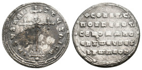 CONSTANTINE VII PORPHYROGENITUS with ROMANUS I, 913-959 AD. AR, Miliaresion. Constantinople.
Obv: IҺSЧS XRISTЧS ҺICA.
Cross crosslet set on three st...