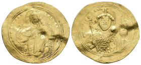 CONSTANTINE IX MONOMACHUS, 1042-1055 AD. AV, Histamenon Nomisma. Constantinople.
Obv: +IҺS XIS RЄX RЄςNANTIҺM.
Christ enthroned facing, raising hand...