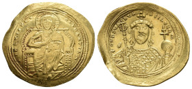 CONSTANTINE IX MONOMACHUS, 1042-1055 AD. AV, Histamenon Nomisma. Constantinople.
Obv: +IҺS XIS RЄX RЄςNANTIҺM.
Christ enthroned facing, raising hand...