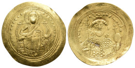 CONSTANTINE IX MONOMACHUS, 1042-1055 AD. AV, Histamenon Nomisma. Constantinople.
Obv: +IҺS XIS RЄX RЄςNANTIҺM.
Christ enthroned facing, raising hand...