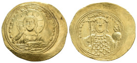 CONSTANTINE IX MONOMACHUS, 1042-1055 AD. AV, Histamenon Nomisma. Constantinople.
Obv: + IҺS XIS RЄX RЄςNANTIҺM.
Facing bust of Christ, nimbate, rais...