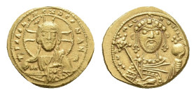 CONSTANTINE IX MONOMACHUS, 1042-1055 AD. AV, Tetarteron Nomisma. Constantinople.
Obv: + IҺS XIS RЄX RЄςNANTIҺM.
Facing bust of Christ Pantokrator.
...