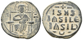 ANONYMOUS FOLLIS. Class D. Time of Constantine IX (1042-1055 AD). AE, Follis.
Obv: IC - XC.
Christ Pantokrator seated facing on throne.
Rev: IS XS ...
