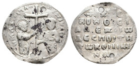 ALEXIUS I COMNENUS, 1081-1118 AD. BI, Half Miliaresion. Thessalonica.
Obv: St. Demetrius, facing slightly right, predsenting cross to half-length fig...