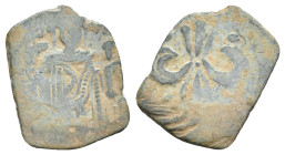 Empire of Nicaea. THEODORE II DUCAS-LASCARIS, 1254-1258 AD. AE, Tetarteron. Magnesia.
Obv: Large fleur-de-lis; pellet in each quarter
Rev: Theodore,...