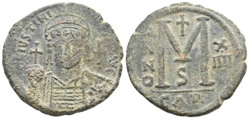 BYZANTINE, Justinian I the Great (AD 527-565). AE follis or 40 nummi Carthage,
...