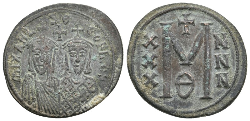 BYZANTINE, Michael II with Theophilus AD 820-829. Constantinople Follis Æ
Obv. ...