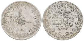 Ottoman Empire. 'ABD AL-'AZIZ, 1861-1876 AD / 1277-1293 AH. AR, 5 Kurush. Qustantiniya (Constantinople). Dated 1277 AH.
Obv: Toughra and RY date.
Re...