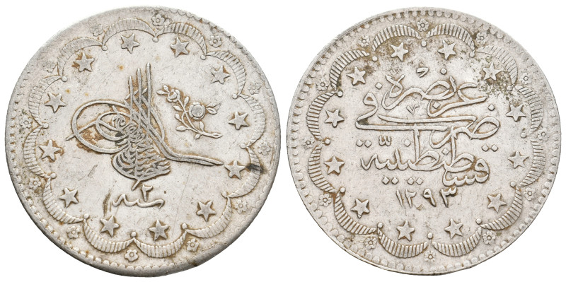 Ottoman Empire. ABDULHAMID II, 1876-1909 AD / 1293-1327 AH. AR, 5 Kurush Qustant...