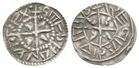 Hungary. STEPHAN I, 997-1038 AD. AR, Denar.
Obv: +STEPHANVS REX.
Isosceles cross in a pearlring, wedges in between
Rev: +REGIA CIVITAS.
Isosceles ...