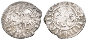 Armenia, Cilician Armenia. Royal. OSHIN. 1308-1320. AR Takvorin.
Obv: Oshin on horseback riding right, head facing, holding lis-tipped scepter
Rev: ...