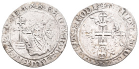 Crusaders. Knights of Rhodes (Order of St. John). RAYMOND BERENGER, 1365-1374 AD. AR, Gigliato.
Obv: +F RAIMUNDUS: BERENGARII D GR M.
Berenger kneel...