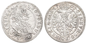 LEOPOLD I, 1658-1705 AD. AR, 3 Kreuzer. 1703.
Obv: LEOPOLDVS D G R (3) IMPER S A.
Portrait to the right of Leopold I of Habsburg. The head divides t...