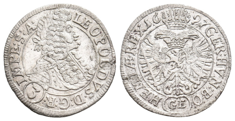 LEOPOLD I, 1658-1705 AD. AR, 3 Kreuzer. 1697.
Obv: LEOPOLDVS D G R (3) IMPER S ...