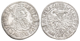 LEOPOLD I, 1658-1705 AD. AR, 3 Kreuzer. 1697.
Obv: LEOPOLDVS D G R (3) IMPER S A.
Portrait to the right of Leopold I of Habsburg. The head divides t...