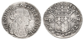 Monaco. Louis I, 1662-1701 AD. AR, 1/12 Ecu.
Obv: ET DELECTATIONE DIGNE.
Laureate bust of the king, right.
Rev: PARTES CVRIOSITATE / 1668.
Crowned...