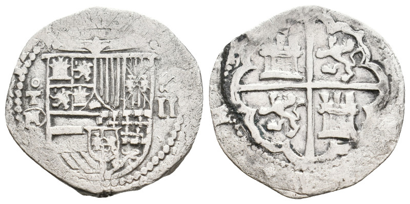 Spain. PHILIP. 2 Reales. Uncertain mint.
Obv: Crowned coat of arms.
Rev: Coat-...
