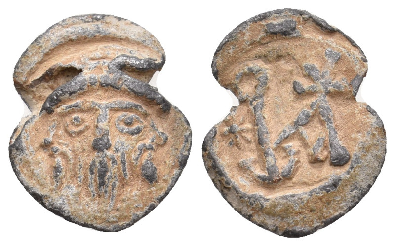 PB Byzantine seal (6th-7th century AD).
Obv: Bearded bust of nimbate saint. Wre...