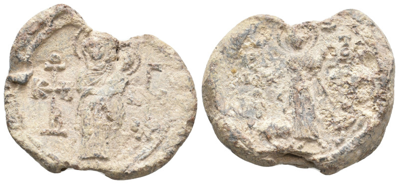PB Byzantine seal (7th-8th century AD).
Obv: The Virgin standing, holding Chris...